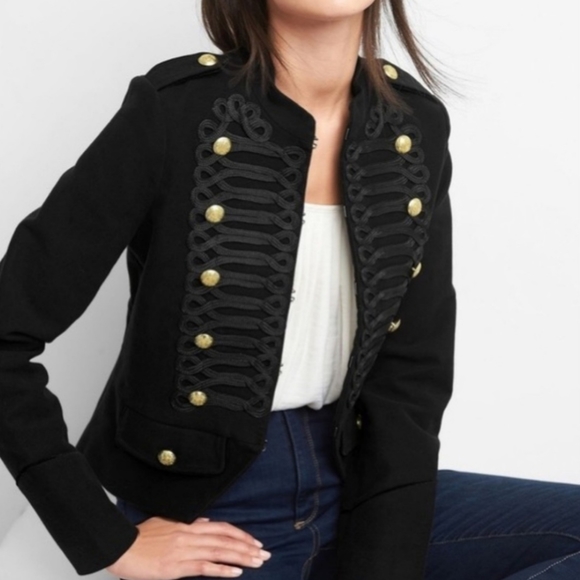 NWT GAP Marching Band Jacket Black Gold Embellished XS Military - Picture 6 of 13
